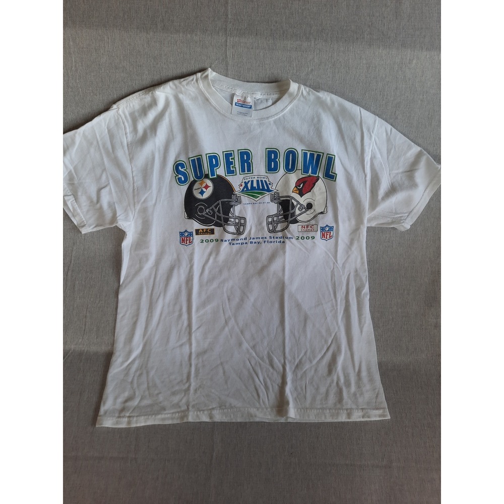VTG Hanes Heavyweight Men Large Art Super Bowl NFL 2009 T-Shirt Preshrunk Cotton